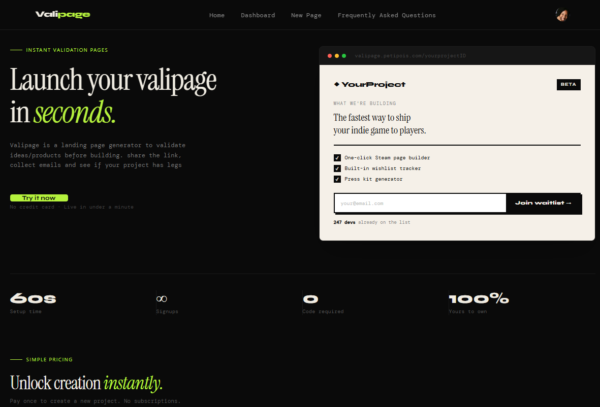 Screenshot of Valipage